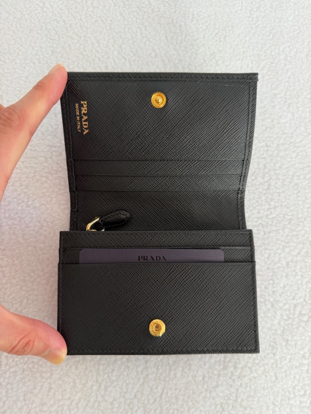 Prada Black Saffiano Leather small wallet with Gold Triangle Plaque - Picture 5 of 9